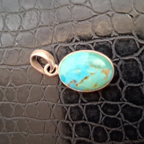 Pendant Turquoise Kingman Oval Natural Stone Sterling Silver - Picture 4 of 4